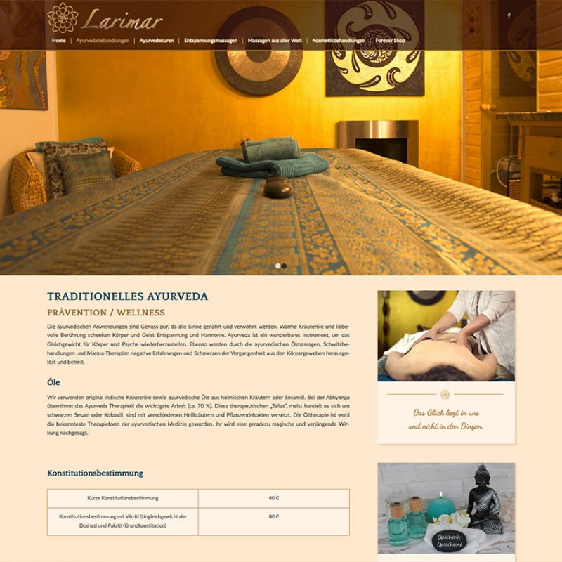 Gestaltung Internetseite Larimar Ayruveda
